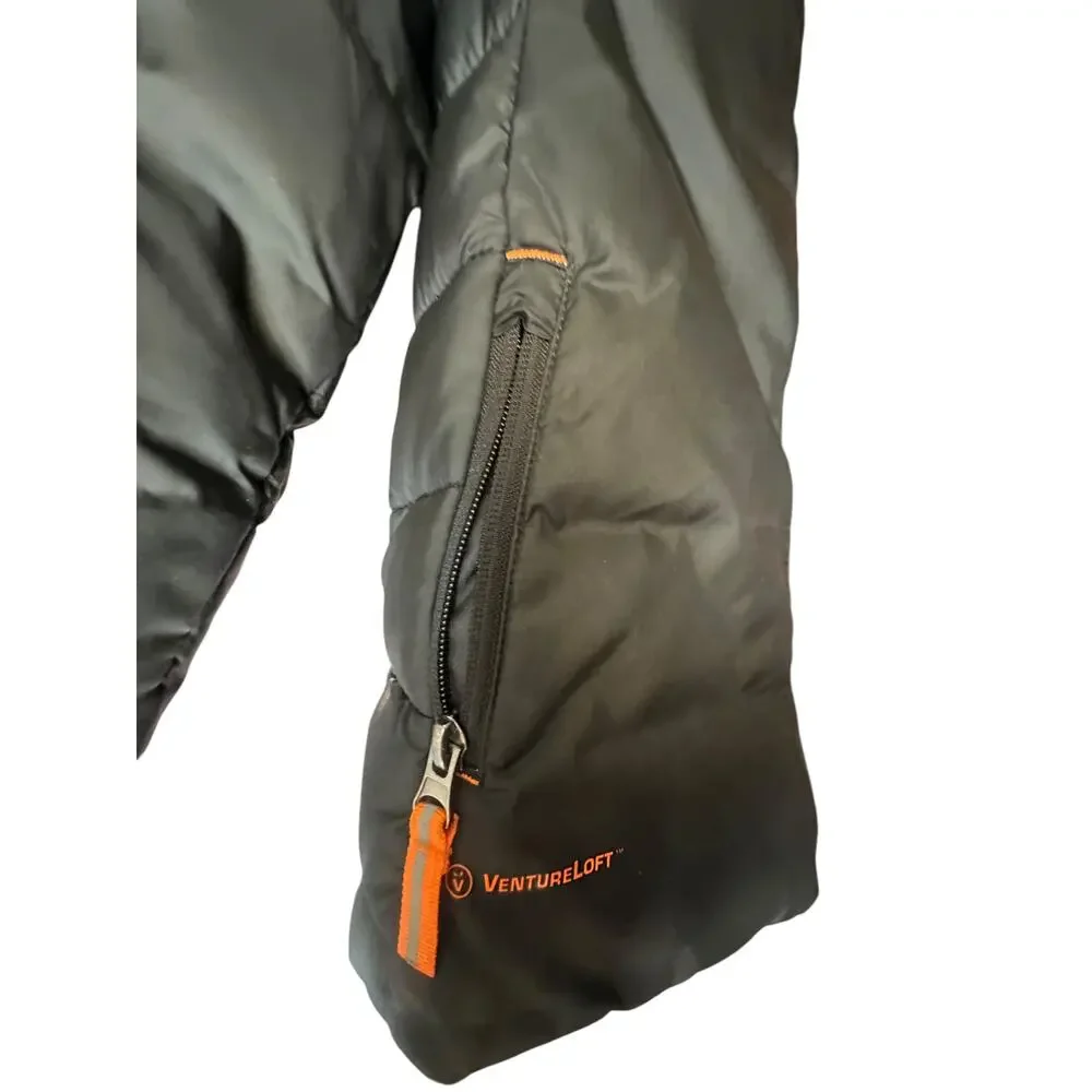 Champion Boys Puffer Jacket XS 4–5 Gray Orange Fleece Lined Hooded Winter Coat